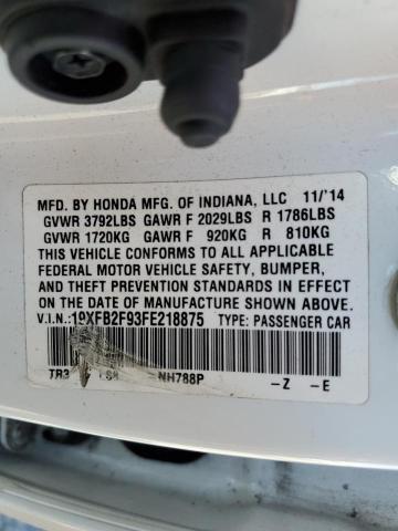 19XFB2F93FE218875 - 2015 HONDA CIVIC EXL WHITE photo 12