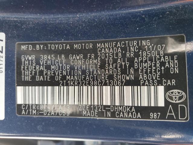 2T1KR32E98C713067 - 2008 TOYOTA COROLLA MA XR BLUE photo 13