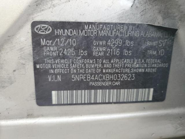 5NPEB4ACXBH032623 - 2011 HYUNDAI SONATA GLS SILVER photo 12