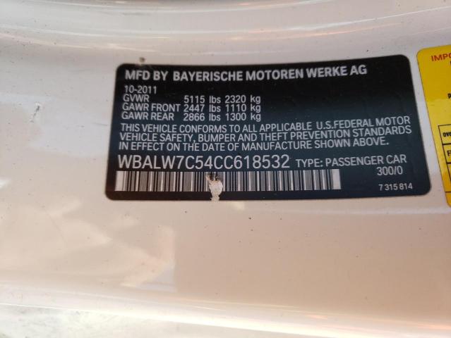 WBALW7C54CC618532 - 2012 BMW 640 I WHITE photo 13