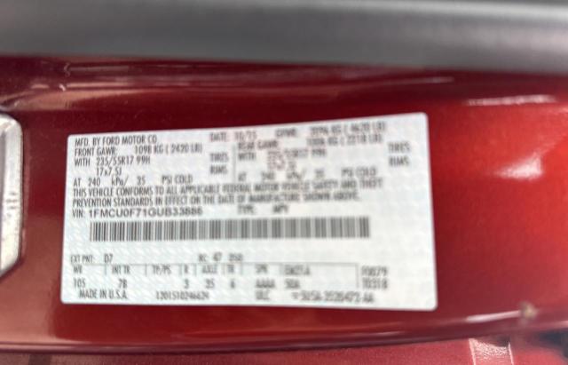 1FMCU0F71GUB33886 - 2016 FORD ESCAPE S BURGUNDY photo 10