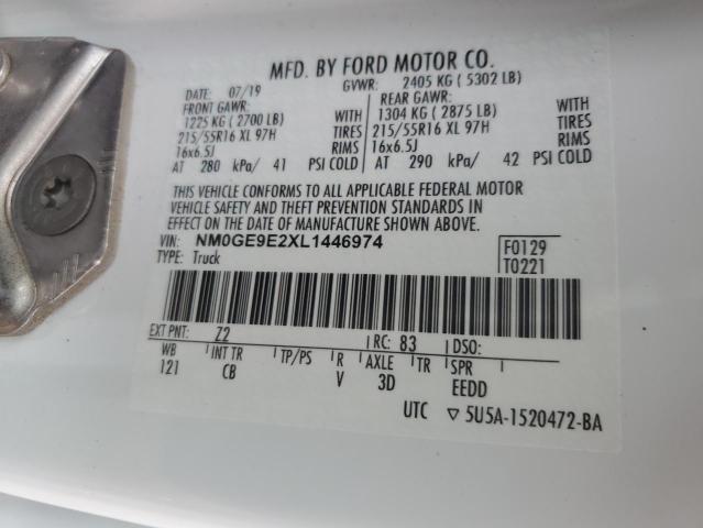 NM0GE9E2XL1446974 - 2020 FORD TRANSIT CO XL WHITE photo 14