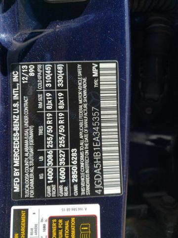 4JGDA5HB1EA345357 - 2014 MERCEDES-BENZ ML 350 4MATIC BLUE photo 13