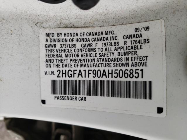 2HGFA1F90AH506851 - 2010 HONDA CIVIC EXL თეთრი ფოტო 12