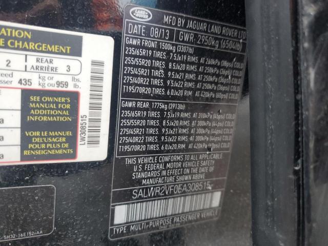 SALWR2VF0EA308515 - 2014 LAND ROVER RANGE ROVE HSE BLACK photo 12