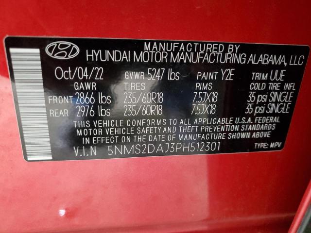 5NMS2DAJ3PH512301 - 2023 HYUNDAI SANTA FE SEL RED photo 13