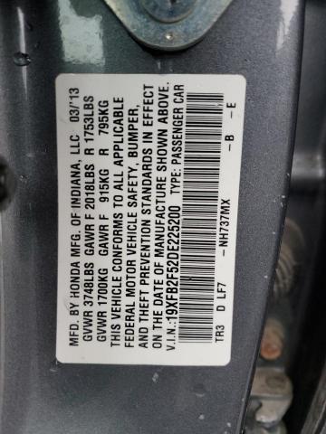 19XFB2F52DE225200 - 2013 HONDA CIVIC LX GRAY photo 12