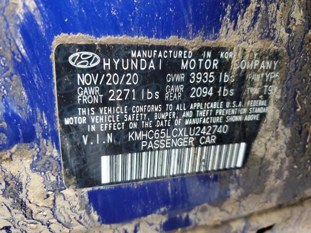 KMHC65LCXLU242740 - 2020 HYUNDAI IONIQ BLUE BLUE photo 12