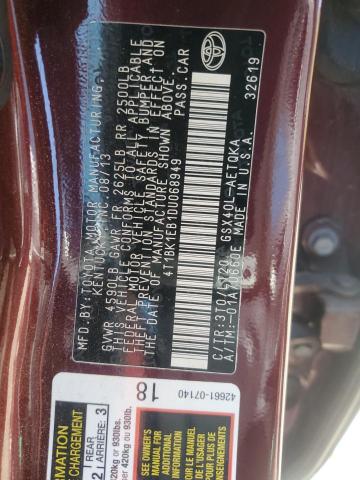 4T1BK1EB1DU068949 - 2013 TOYOTA AVALON BASE 勃艮第红 照片 12