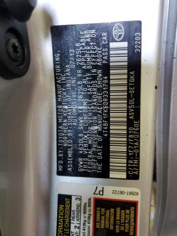 4T4BF1FK6DR331784 - 2013 TOYOTA CAMRY L SILVER photo 12