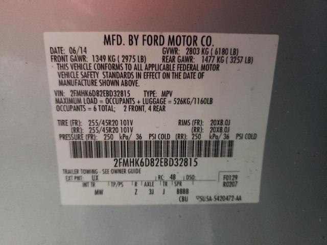 2FMHK6D82EBD32815 - 2014 FORD FLEX LIMITED SILVER photo 13