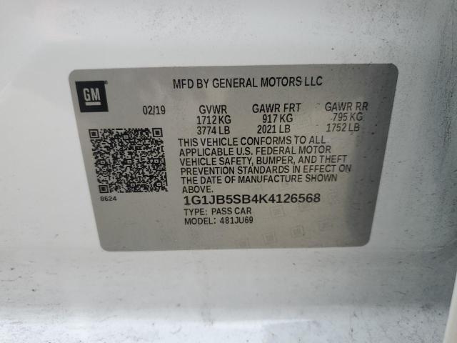 1G1JB5SB4K4126568 - 2019 CHEVROLET SONIC LS WHITE photo 12