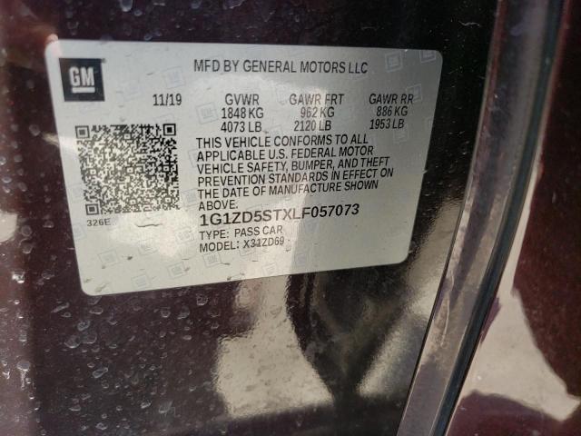 1G1ZD5STXLF057073 - 2020 CHEVROLET MALIBU LT BURGUNDY photo 12