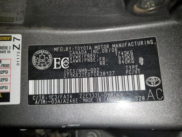 2T1KR32E07C638127 - 2007 TOYOTA COROLLA MA XR GRAY photo 12