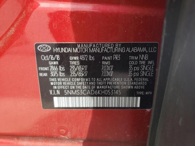 5NMS3CAD6KH053145 - 2019 HYUNDAI SANTA FE SEL RED photo 13