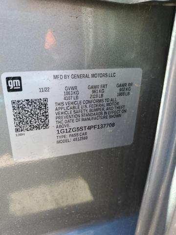 1G1ZG5ST4PF137708 - 2023 CHEVROLET MALIBU RS ვერცხლისფერი ფოტო 12