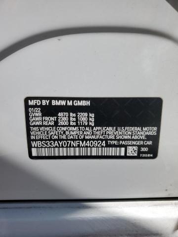 WBS33AY07NFM40924 - 2022 BMW M3 COMPETITION WHITE photo 12