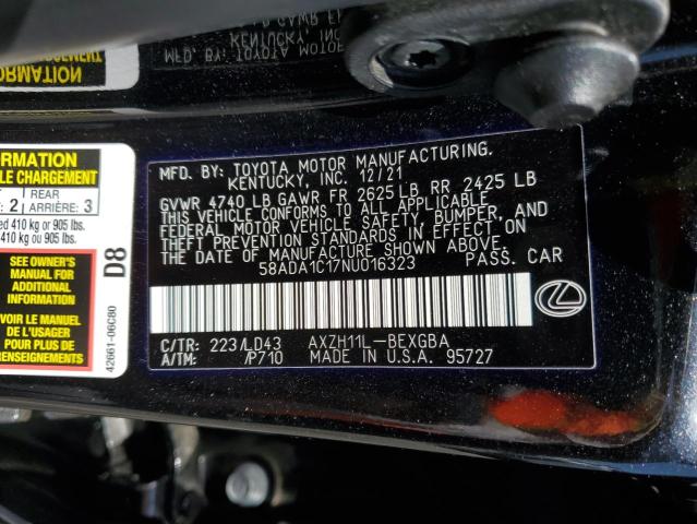 58ADA1C17NU016323 - 2022 LEXUS ES 300H BASE BLACK photo 13