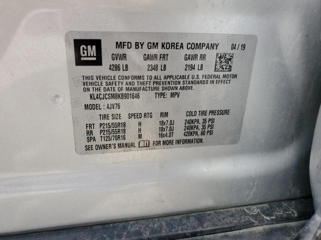 KL4CJCSM8KB901646 - 2019 BUICK ENCORE ESSENCE SILVER photo 12