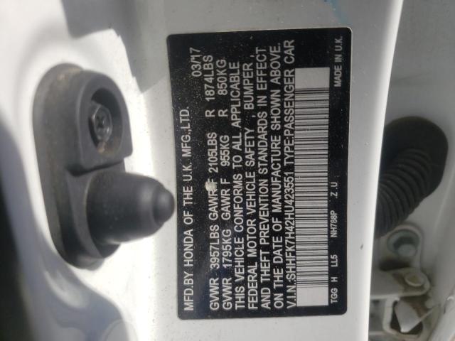 SHHFK7H42HU423551 - 2017 HONDA CIVIC SPORT 白色 照片 12