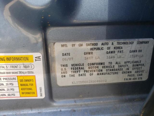 KL1TD56628B046012 - 2008 CHEVROLET AVEO BASE BLUE photo 12