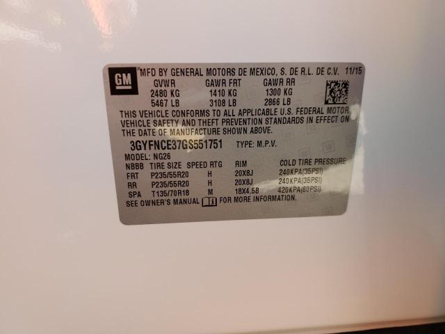 3GYFNCE37GS551751 - 2016 CADILLAC SRX PERFORMANCE COLLECTION Ақ фото 12
