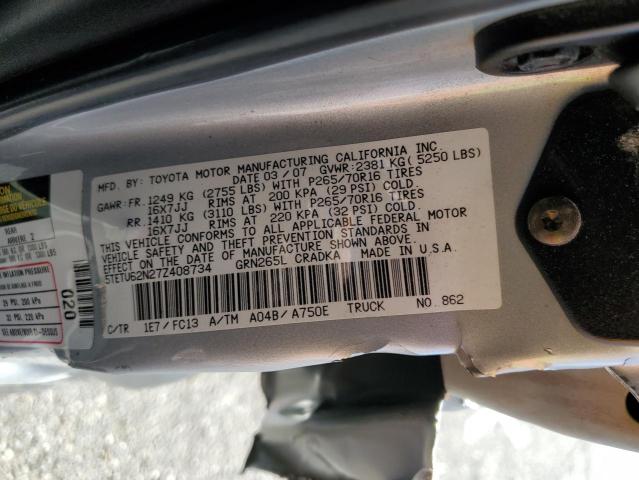 5TETU62N27Z408734 - 2007 TOYOTA TACOMA PRERUNNER ACCESS CAB SILVER photo 12