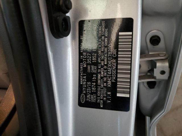 KMHCT4AEXHU178200 - 2017 HYUNDAI ACCENT SE SILVER photo 12