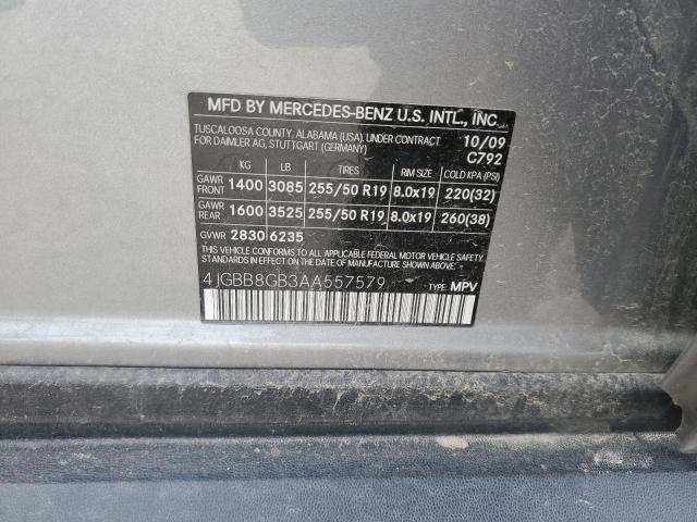 4JGBB8GB3AA557579 - 2010 MERCEDES-BENZ ML 350 4MATIC GRAY photo 13