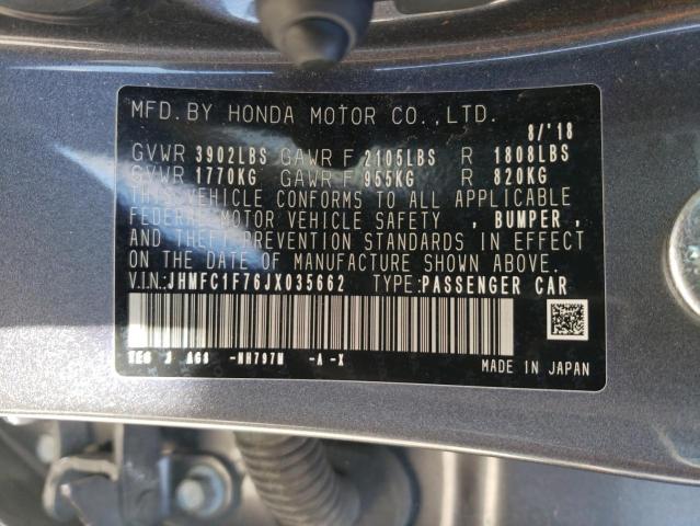 JHMFC1F76JX035662 - 2018 HONDA CIVIC EXL ნაცრისფერი ფოტო 12