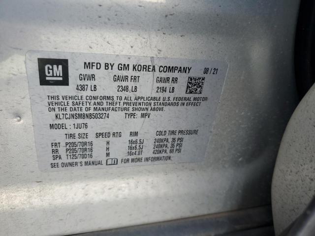 KL7CJNSM8NB503274 - 2022 CHEVROLET TRAX LS SILVER photo 12