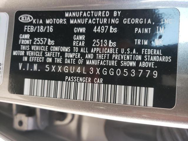 5XXGU4L3XGG053779 - 2016 KIA OPTIMA EX GRAY photo 13