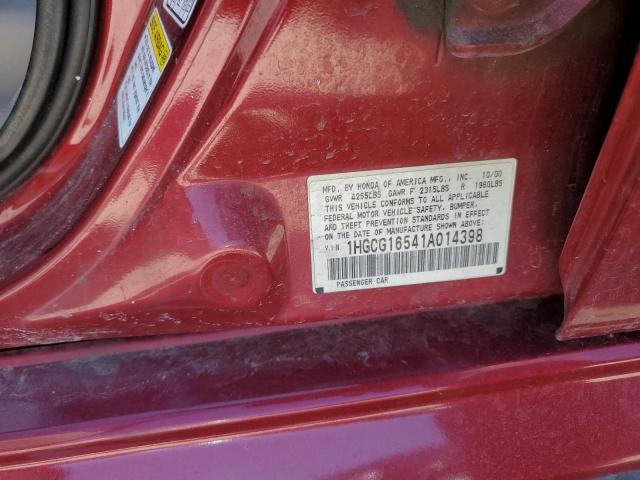 1HGCG16541A014398 - 2001 HONDA ACCORD EX RED photo 12