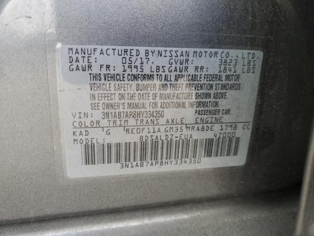 3N1AB7AP8HY334350 - 2017 NISSAN SENTRA S GRAY photo 12