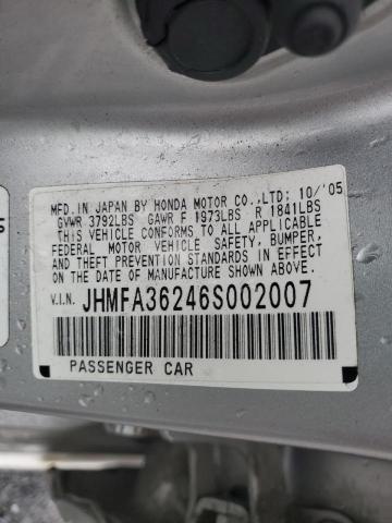 JHMFA36246S002007 - 2006 HONDA CIVIC HYBRID SILVER photo 12