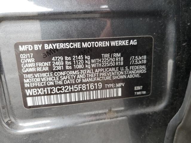 WBXHT3C32H5F81619 - 2017 BMW X1 XDRIVE28I CHARCOAL photo 13
