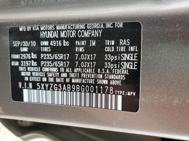 5XYZG3AB9BG001178 - 2011 HYUNDAI SANTA FE GLS GRAY photo 13