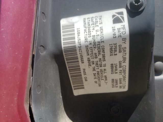 1G8AJ52F34Z145660 - 2004 SATURN ION LEVEL 2 წითელი ფოტო 13