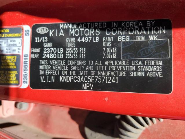 KNDPC3AC5E7571241 - 2014 KIA SPORTAGE EX RED photo 12