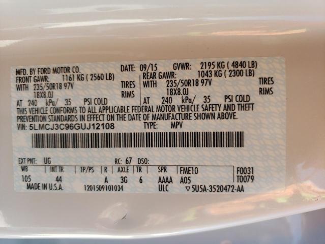 5LMCJ3C96GUJ12108 - 2016 LINCOLN MKC RESERVE Ağ foto 12