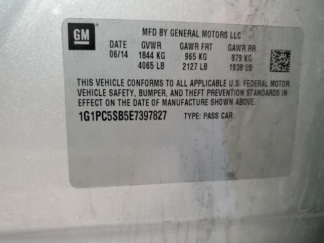 1G1PC5SB5E7397827 - 2014 CHEVROLET CRUZE LT SILVER photo 12