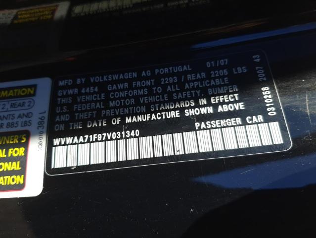 WVWAA71F97V031340 - 2007 VOLKSWAGEN EOS BASE BLACK photo 12