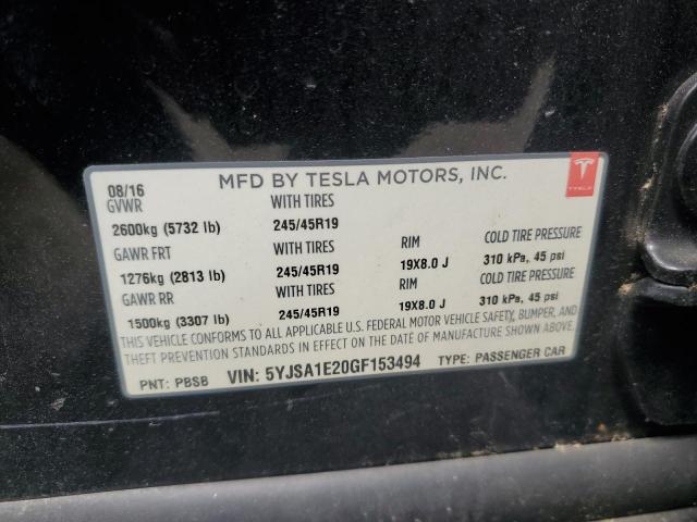 5YJSA1E20GF153494 - 2016 TESLA MODEL S BLACK photo 12