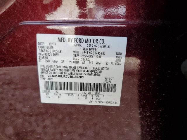 2LMPJ8LR7JBL25281 - 2018 LINCOLN MKX RESERVE Շագանակագույն լուսանկար 13