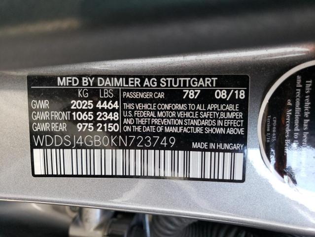 WDDSJ4GB0KN723749 - 2019 MERCEDES-BENZ CLA 250 4MATIC GRAY photo 13