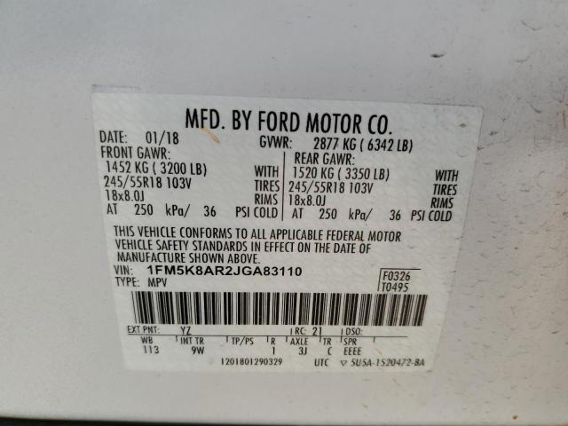 1FM5K8AR2JGA83110 - 2018 FORD EXPLORER POLICE INTERCEPTOR WHITE photo 12