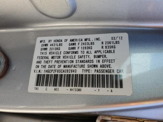 1HGCP2F85CA092840 - 2012 HONDA ACCORD EXL SILVER photo 12