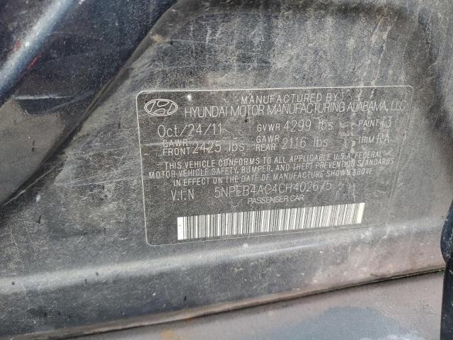 5NPEB4AC4CH402675 - 2012 HYUNDAI SONATA GLS CHARCOAL photo 12