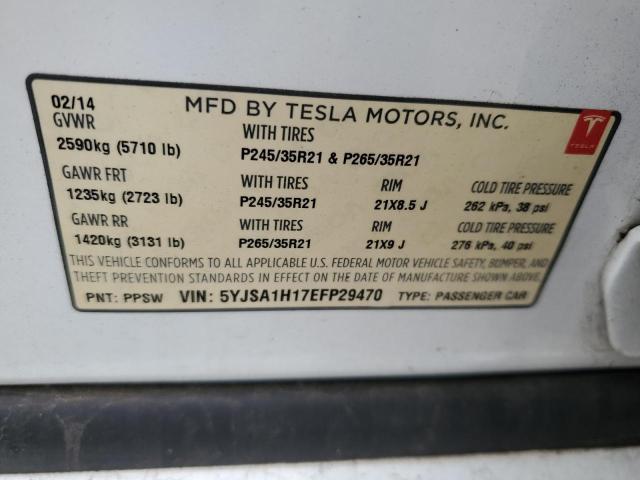 5YJSA1H17EFP29470 - 2014 TESLA MODEL S თეთრი ფოტო 12