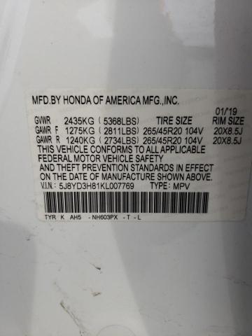 5J8YD3H81KL007769 - 2019 ACURA MDX ADVANCE WHITE photo 13